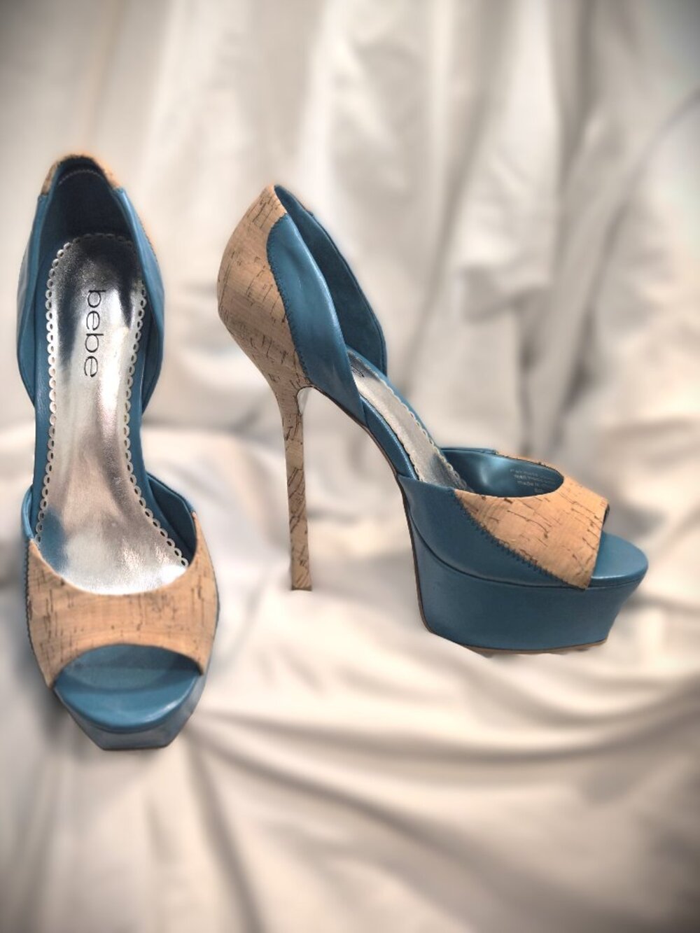 Bebe Cork Stilettos | Turquoise | Size 8